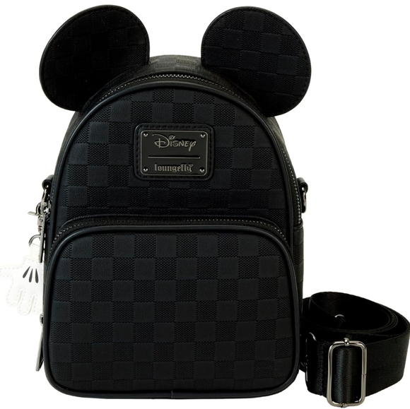 Disney Loungefly Black Checkered Convertible Backpack - Picture 1 of 7